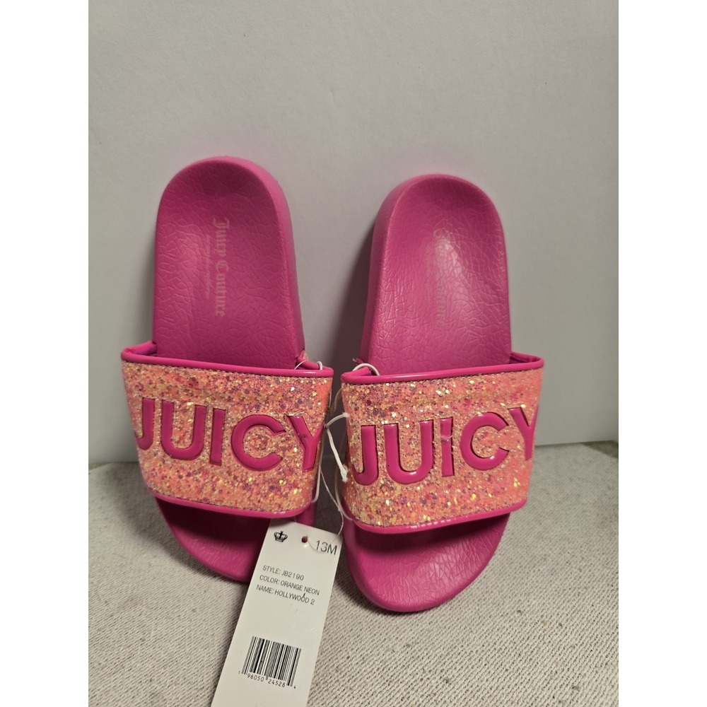 New Juicy Couture Pink On Pink & Orange Neon Kids Size 13 , Glitter Slides